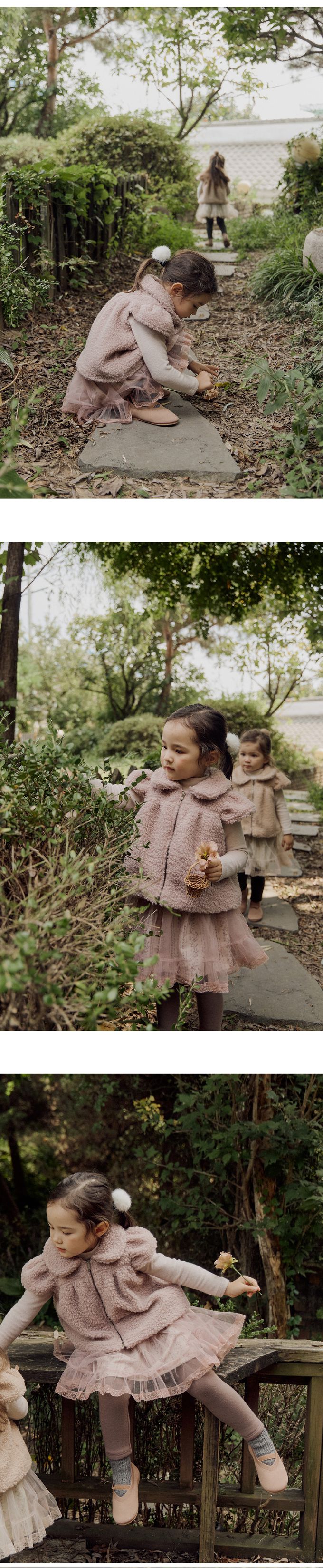 韓國 Puellaflo - 泰迪毛絨拉鍊翻領背心-藕粉