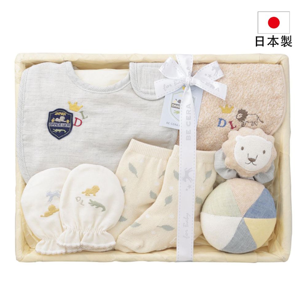 akachan honpo - 日本製新生兒禮盒-獅子 (哺乳圍兜・手套:50~70cm 圍兜:60~70cm 襪子:11~13cm)