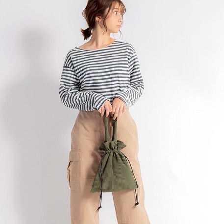 日本 Chepeli - 羅紋燈芯絨束口袋手提包-09. 深灰 (32x30cm)