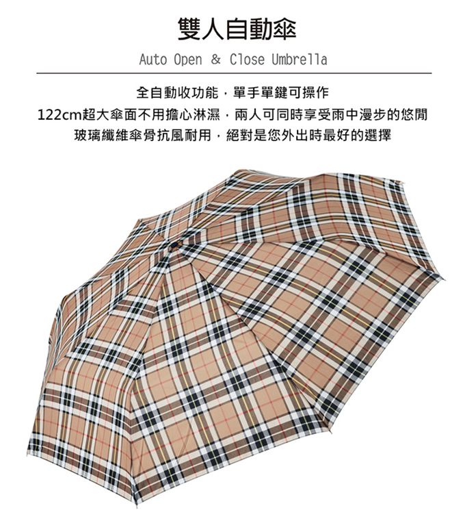 Rainstory - 抗UV雙人自動傘-經典格紋-480g