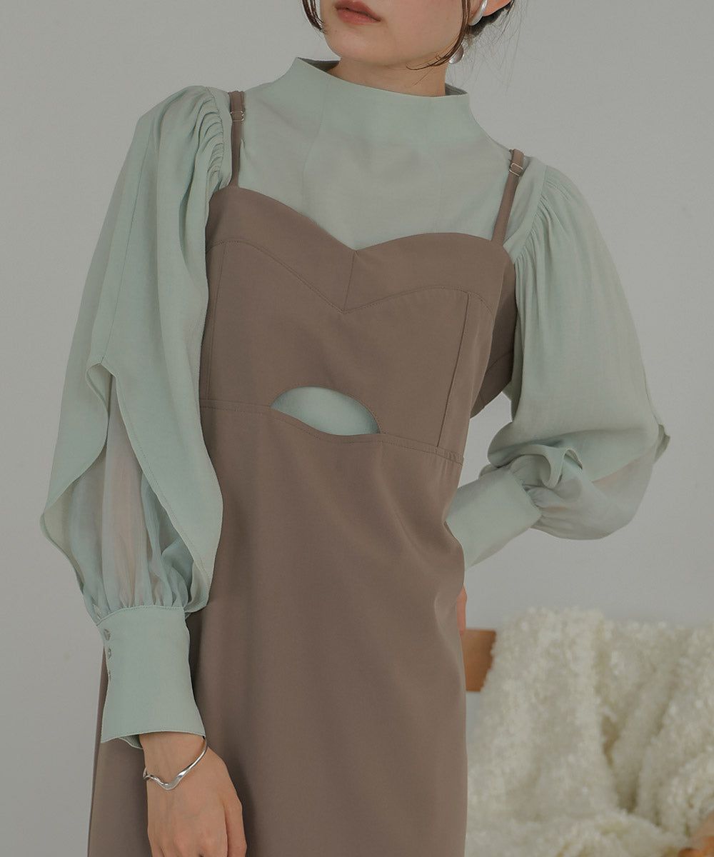 日本 Bab - 柔美紗拼接袖雪紡上衣-深可可