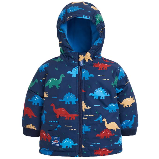 英國 JoJo Maman BeBe - 雙面防風/水連帽保暖刷毛外套-恐龍樂園