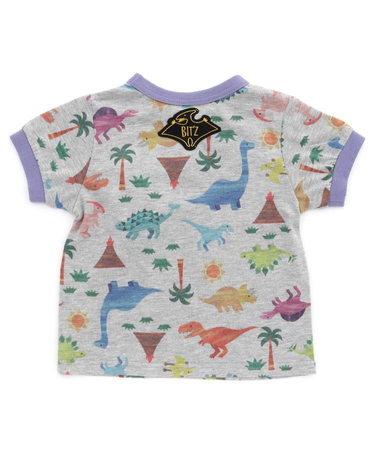 日本 BIT'Z - 水彩風滿版恐龍短袖上衣-胸口翼手龍-米黃