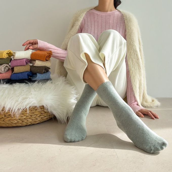 韓國Marian - 素面百搭羊毛保暖襪-焦糖色 (Free)