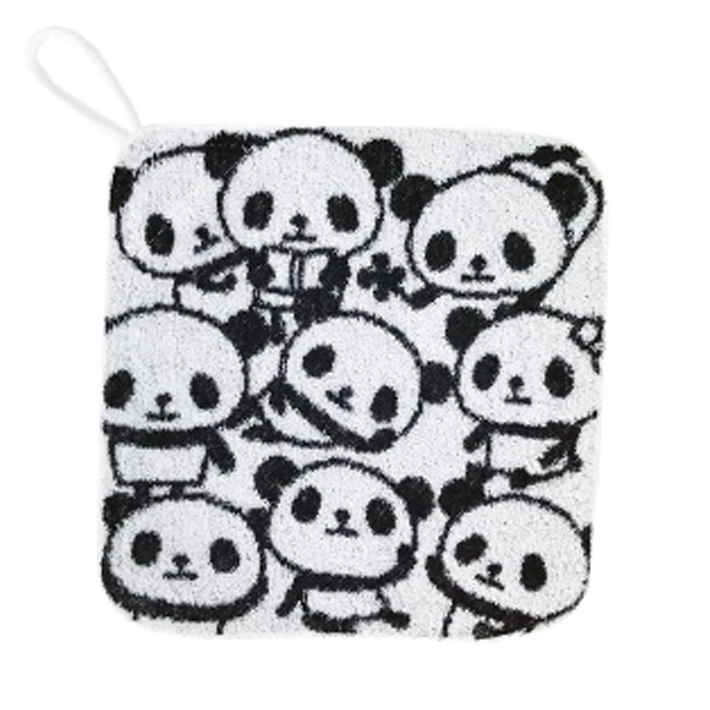 日本 Stream - 100%棉可吊掛手帕/方巾-熊貓玩耍-白 (24x24cm)