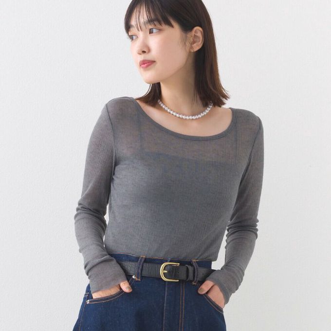 日本 OMNES - 大圓領優美透膚合身薄上衣-黑