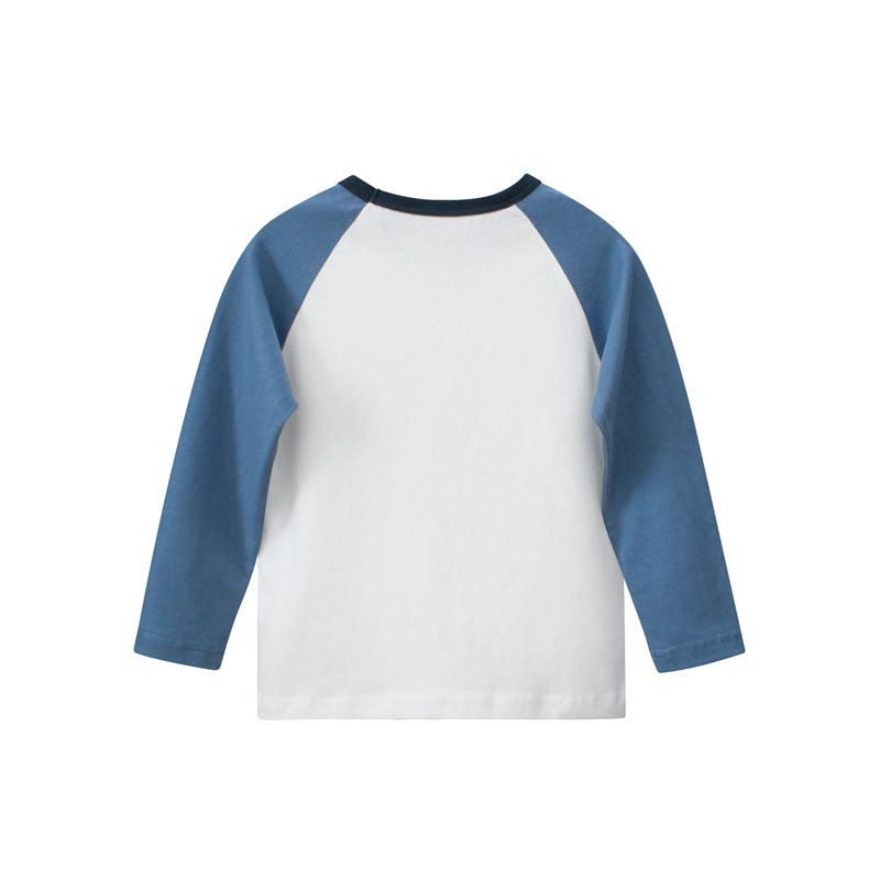 純棉圓領薄長袖上衣-恐龍運動員-藍+白