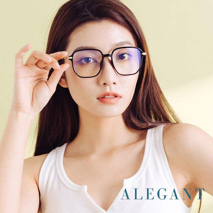 ALEGANT - 日系簡約透視感墨金黑TR90輕量光學方框UV400濾藍光眼鏡