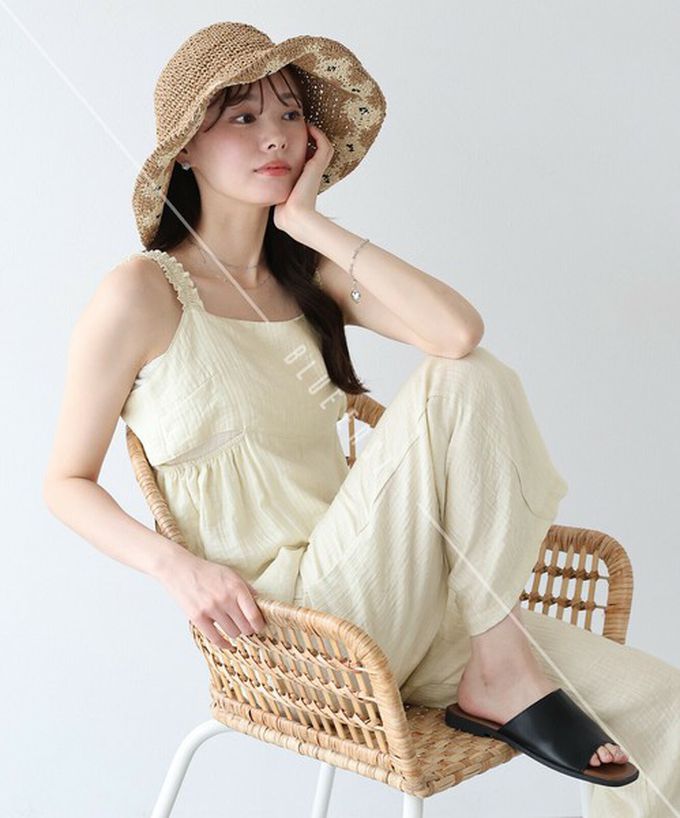 日本 BLUE EAST - 甜蜜花朵編織遮陽漁夫帽-棕