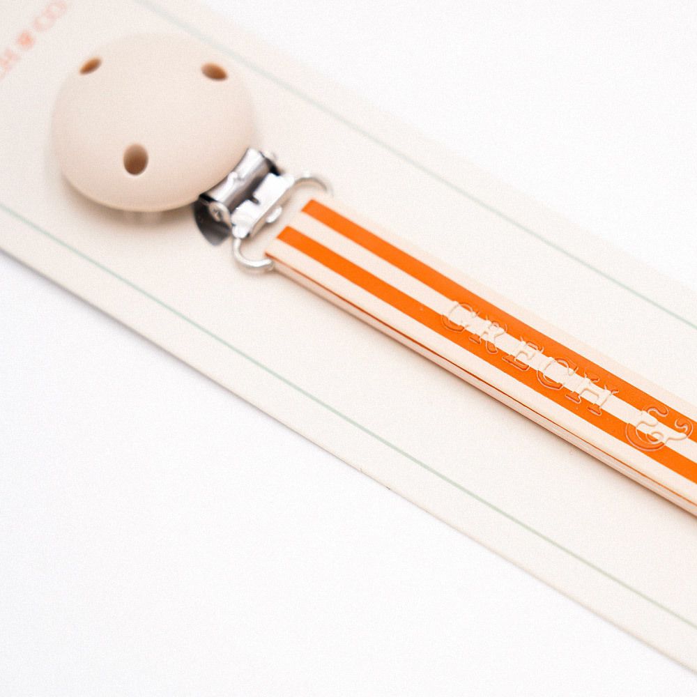 丹麥 GRECH & CO. - 矽膠奶嘴夾-格紋粉 (長度21CM)