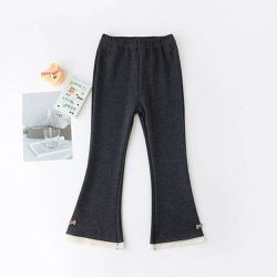 FANMOU - 厚棉微喇叭內搭褲-花邊蝴蝶結-深灰