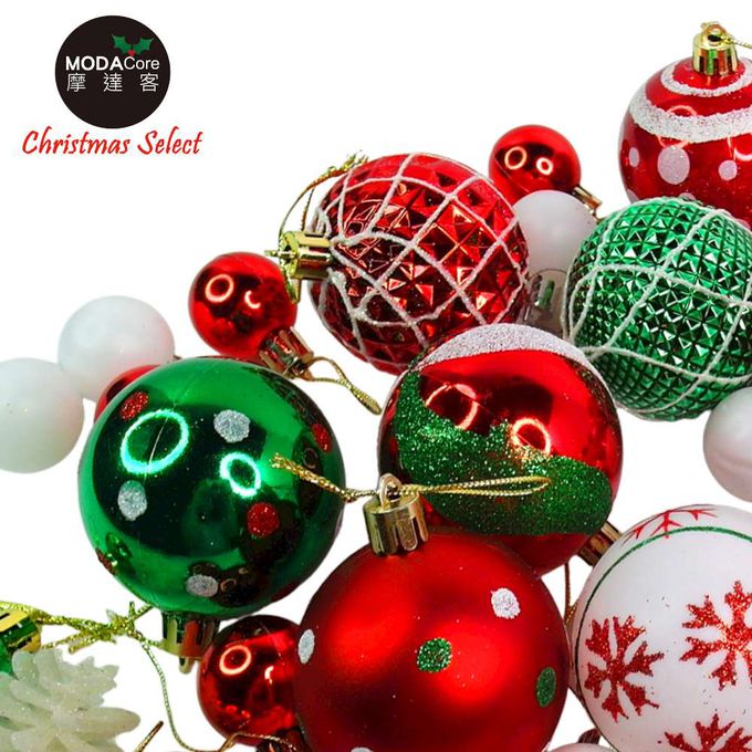 MODACore 摩達客 - 30mm + 60mm造型彩繪球42入吊飾禮盒裝(16格)紅綠白色系| 聖誕樹裝飾球飾掛飾