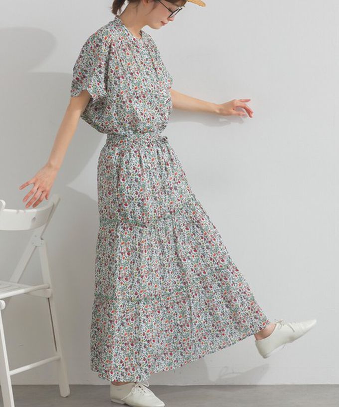 日本 Lupilien - 100%印度棉 華奢滿版印花分層長裙-紅系