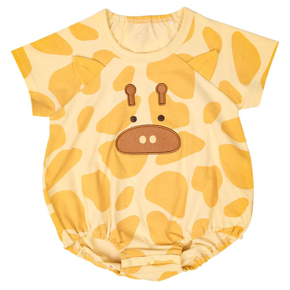 短袖包屁衣-動物造型-黃色