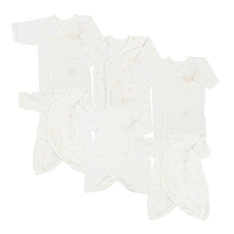 akachan honpo - 新生兒內衣6件組長袖 釦子款-動物-淺咖啡色 (50～60cm)