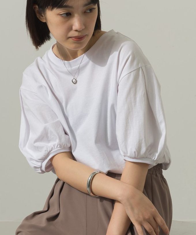 日本 Sans Souci 34+ - 絲滑混棉 可愛泡泡袖上衣-白