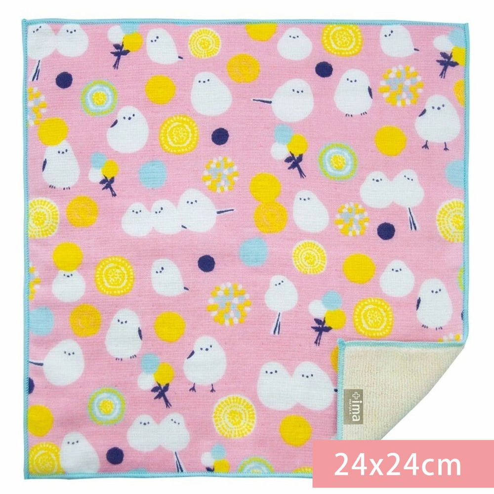 日本代購 - 【ima+】日本製今治純棉手帕-小胖鳥-粉 (24x24cm)