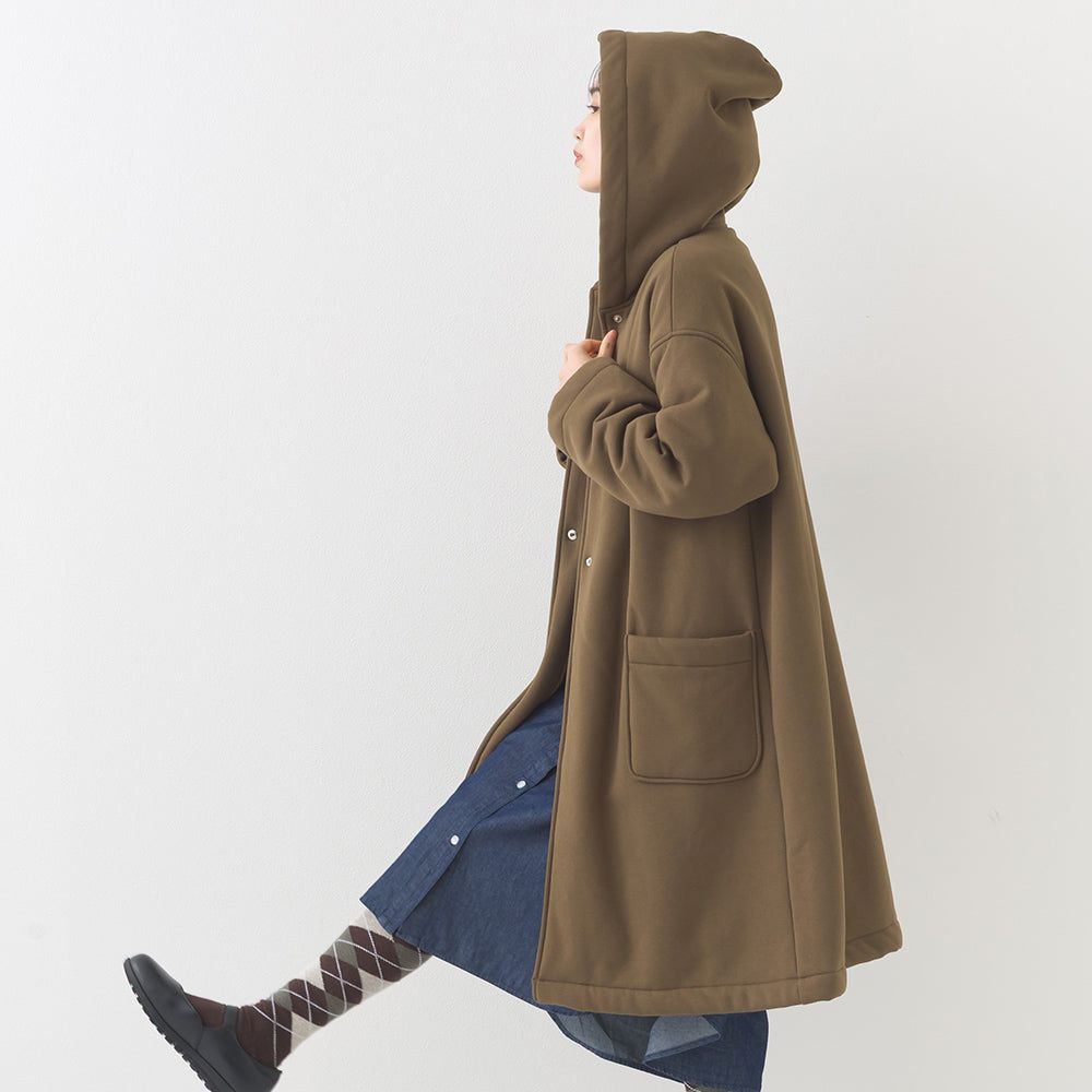 溫暖內抓絨休閒長版連帽外套-咖啡棕