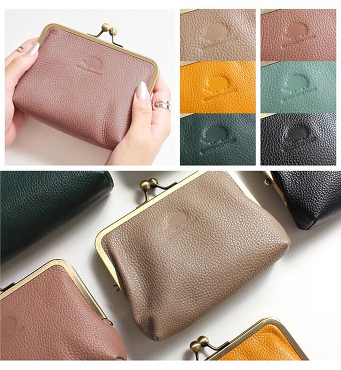 日本 LIZDAYS - 北歐風口金質感真皮錢包/收納包-煙燻粉 (13x10.5cm)