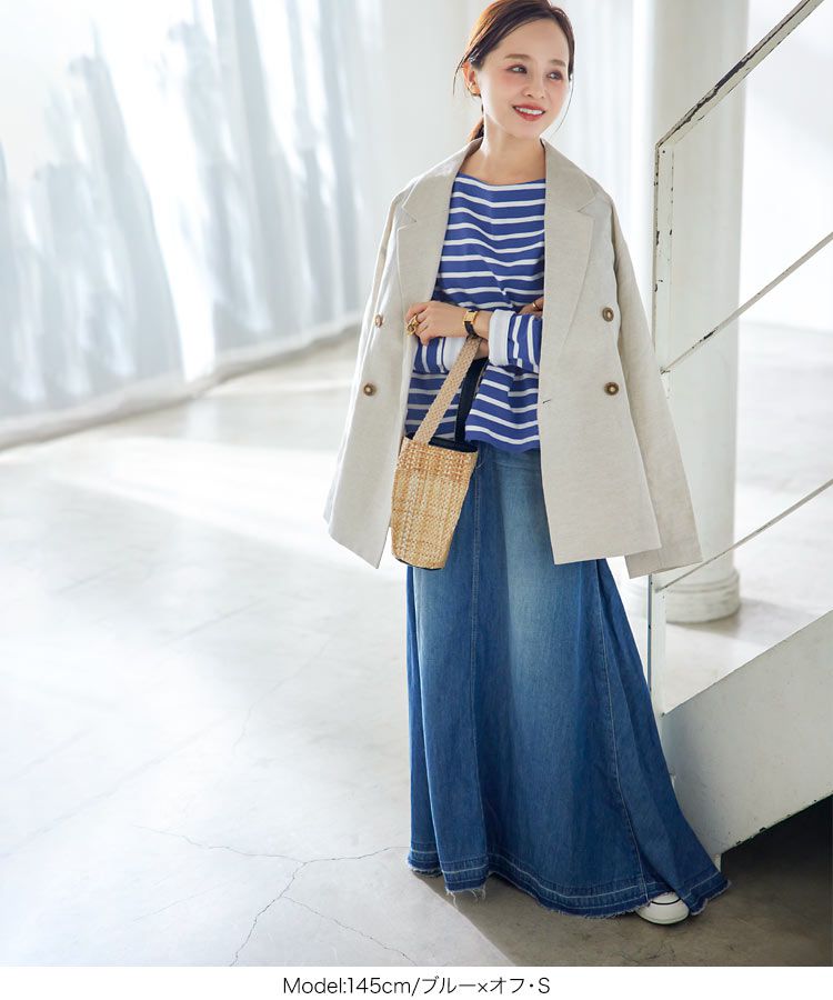 日本 Kobe Lettuce - 聯名款 船領百搭長袖上衣-條紋-白x淺灰