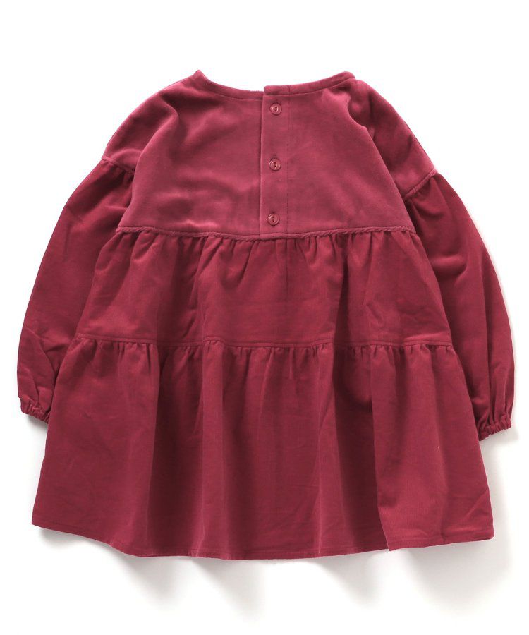 日本 BREEZE - 華美異素材拼接傘狀長袖洋裝-炭黑小花