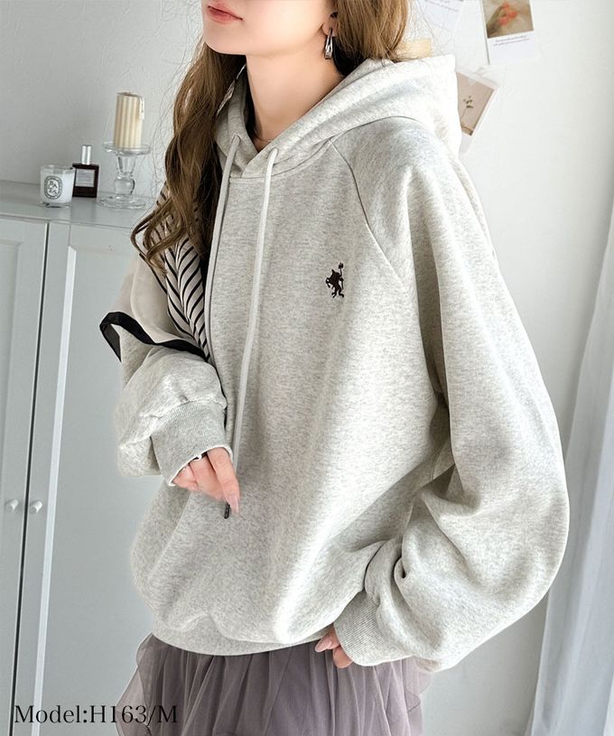 日本 Classical Elf - 簡約刺繡logo裏起毛帽T-煙燻粉