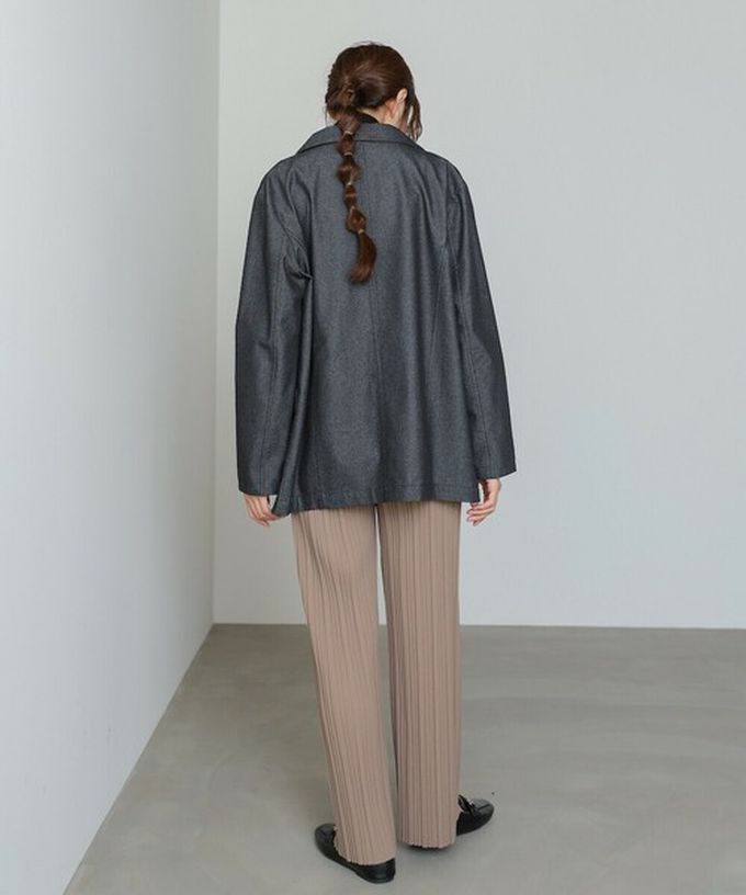 日本 Bab - 光澤修身細百褶舒適長褲-黑