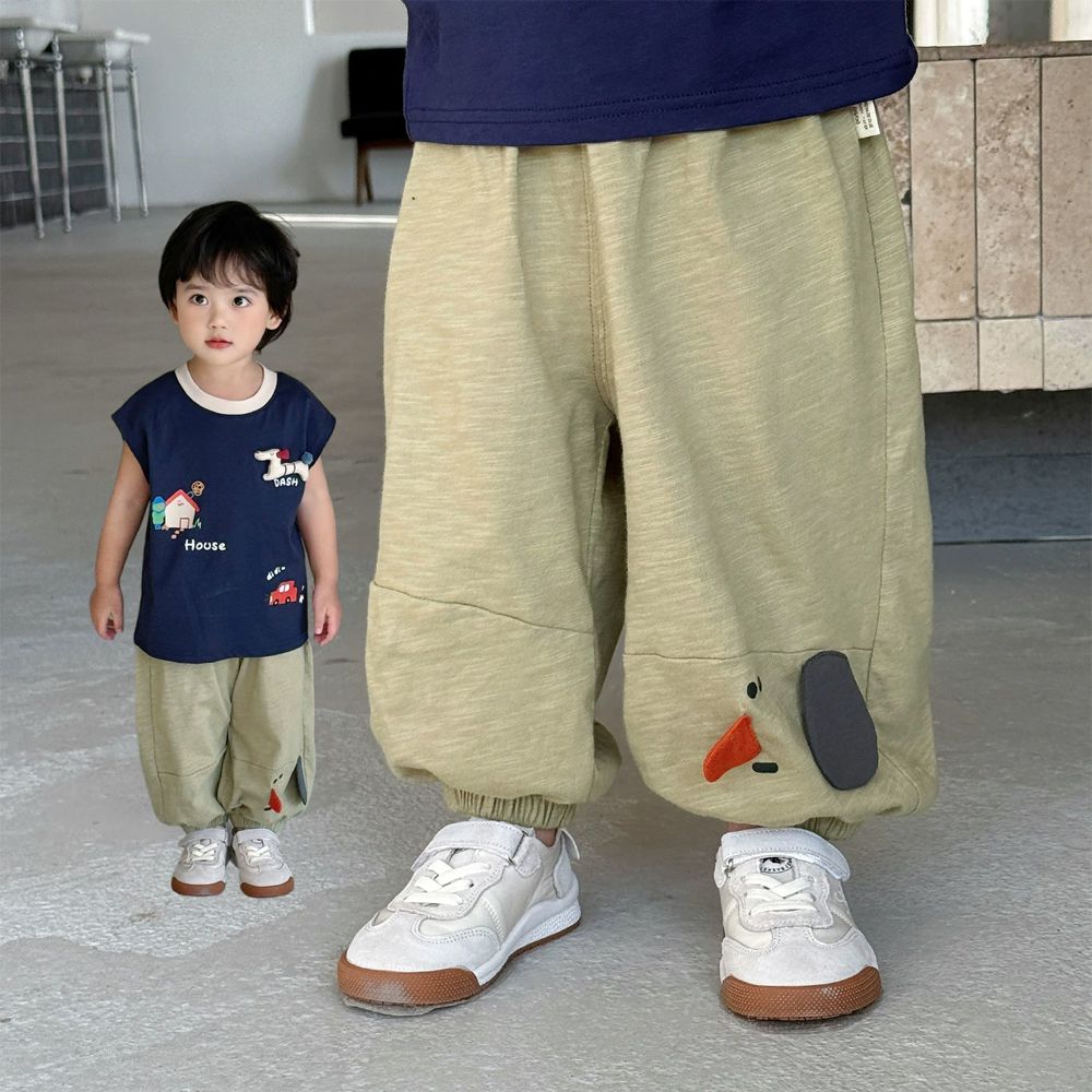 純棉輕薄透氣防蚊褲-可愛動物-卡其