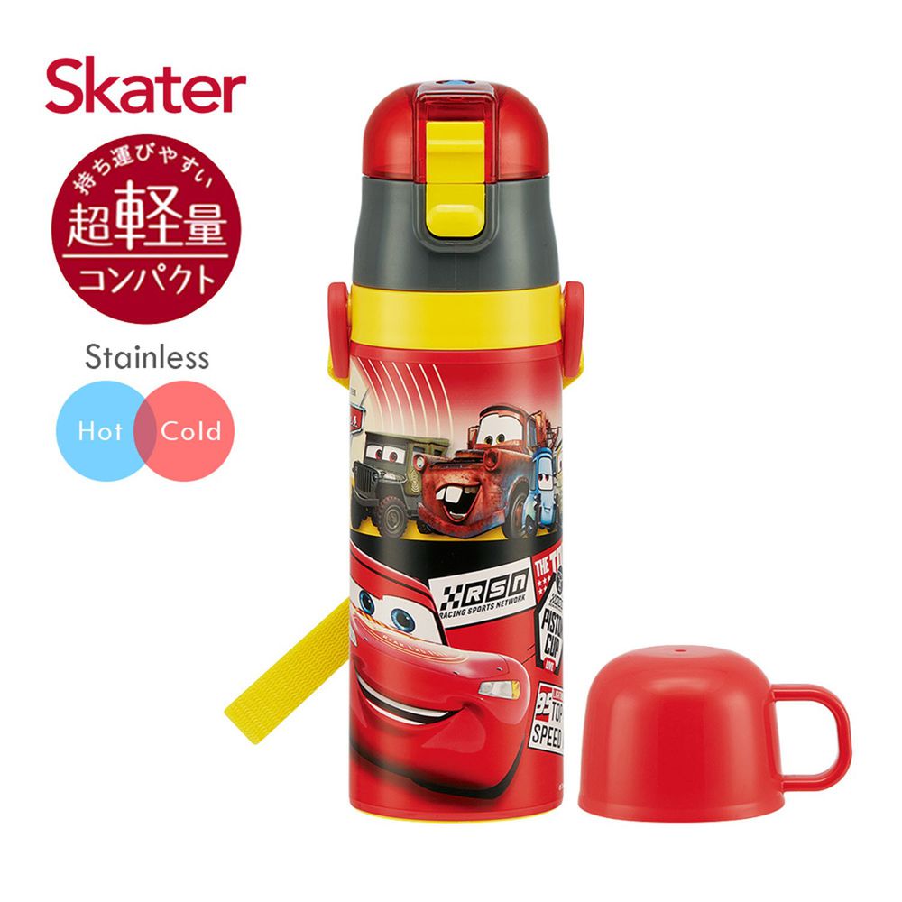日本 SKATER - 兒童不鏽鋼保溫水壺(2WAY)-閃電麥昆-紅