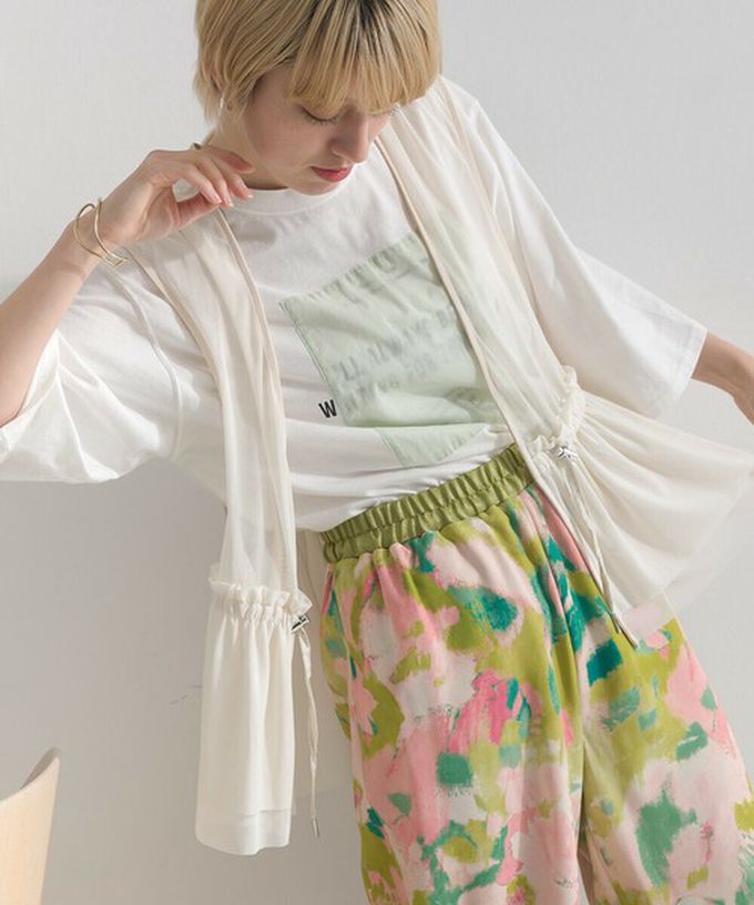 日本 le colis - 仙氣薄紗層次穿搭背心(腰抽繩)-暈染綠