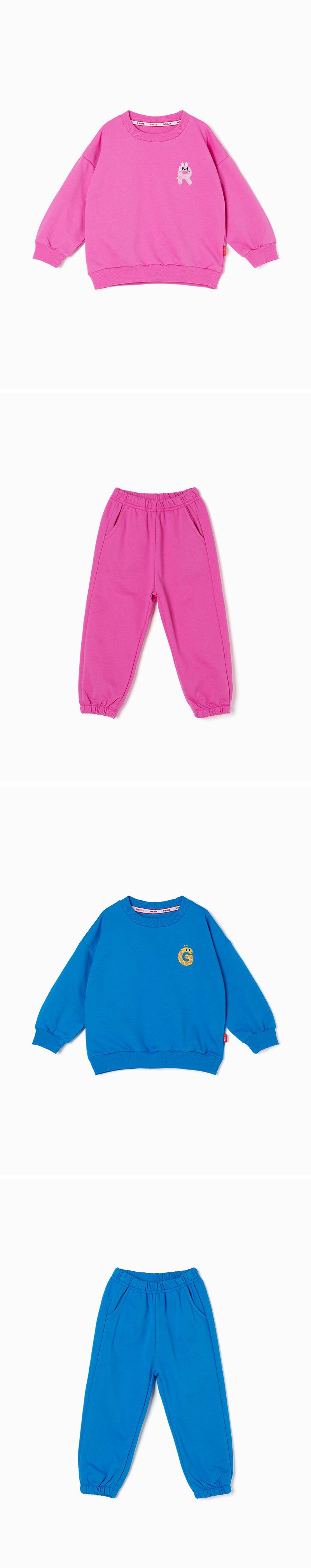 韓國 OZKIZ - 動物刺繡休閒長袖縮口套裝-長頸鹿-寶藍