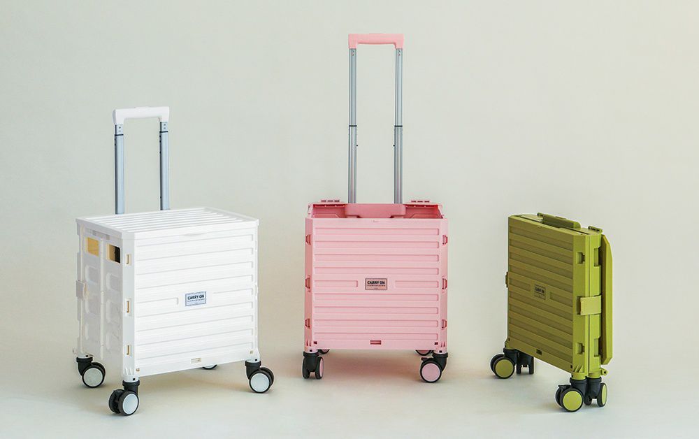 韓國 Daily Like - 四輪折疊手拉車／購物車-橄欖綠 (展開：40X36X46cm，折疊：40X10X46cm)