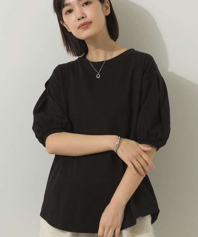 日本 Sans Souci 34+ - 絲滑混棉 可愛泡泡袖上衣-黑