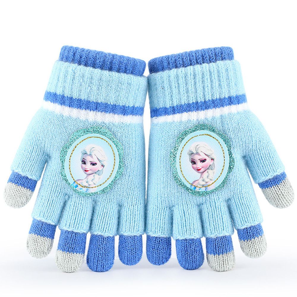 編媽推薦 - 迪士尼卡通五指保暖手套-艾莎-藍色 (建議5-12歲)