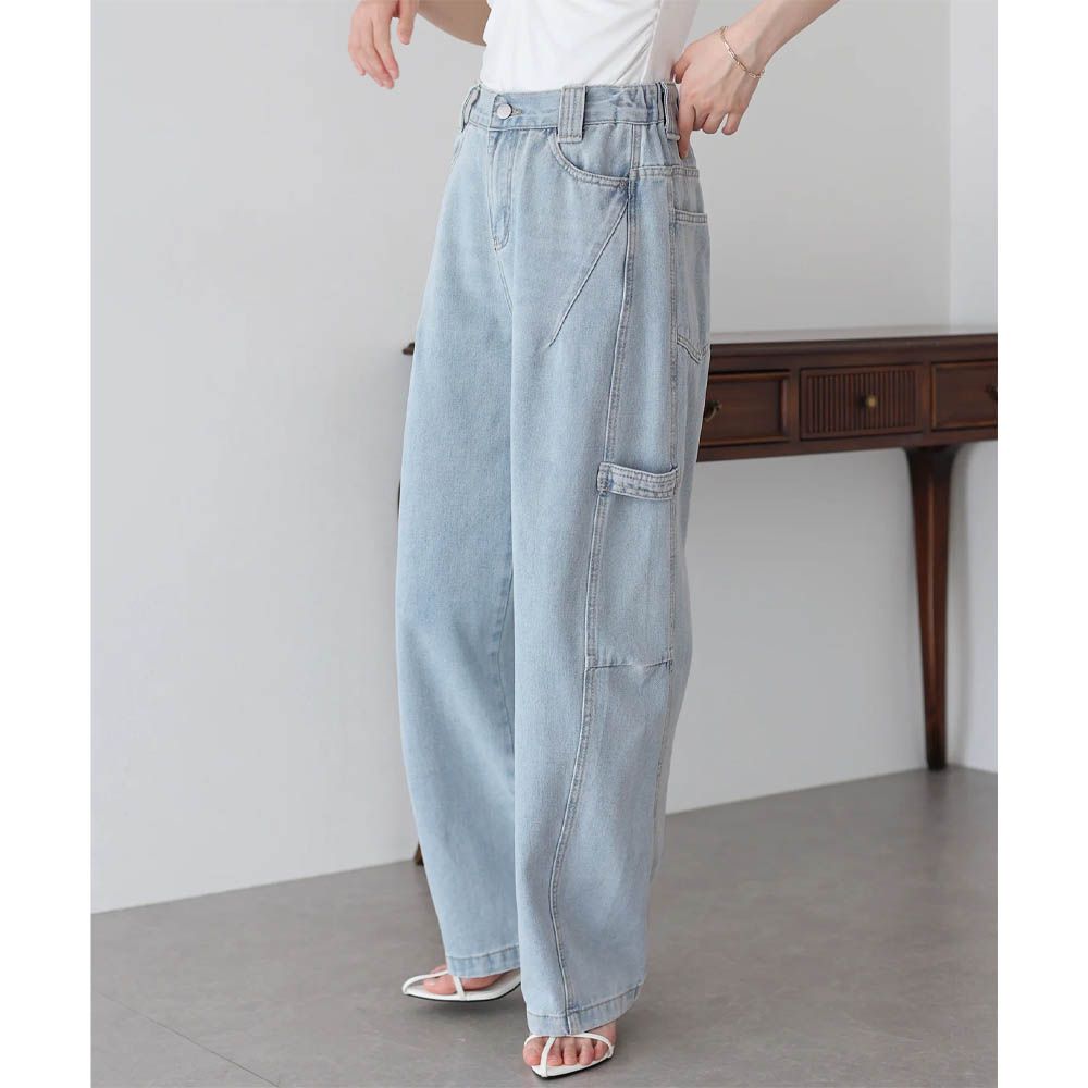 率性寬鬆感高腰畫家丹寧褲-淺藍