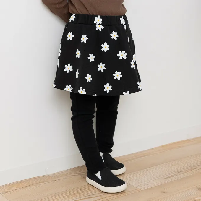 日本 Chil2 - 舒適彈性印花褲裙-花朵-粉紫