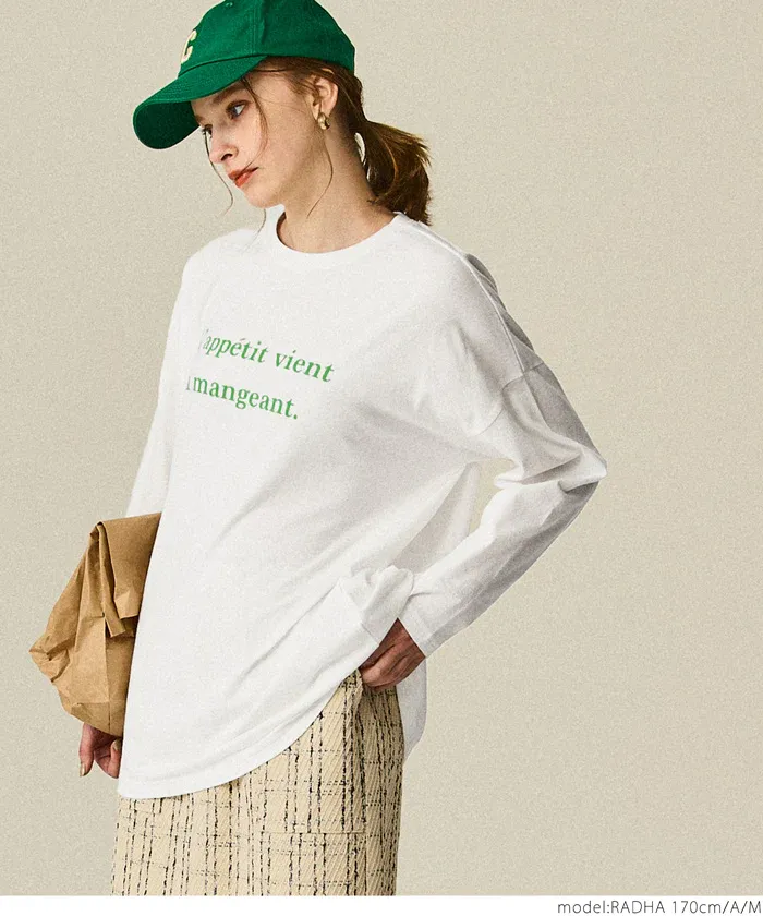 日本 COCA - 圓領印花長版薄長袖上衣-印花E款