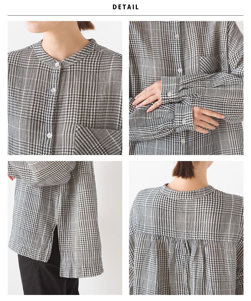 日本 OMNES - 圓領質感二重紗長袖襯衫-白