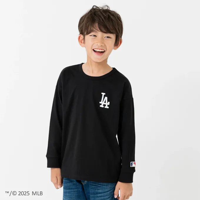 日本 Chil2 - MLB聯名 品牌刺繡長袖上衣-洛杉磯道奇-黑