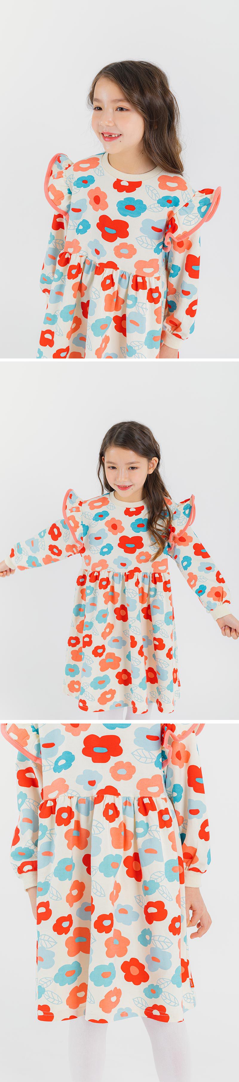 韓國 OZKIZ - (附包包)可愛花朵長袖抓腰洋裝