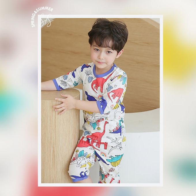 正韓 Puco - 超優質嬰幼兒/兒童七分袖100% 有機純棉家居服/睡衣-白堊紀