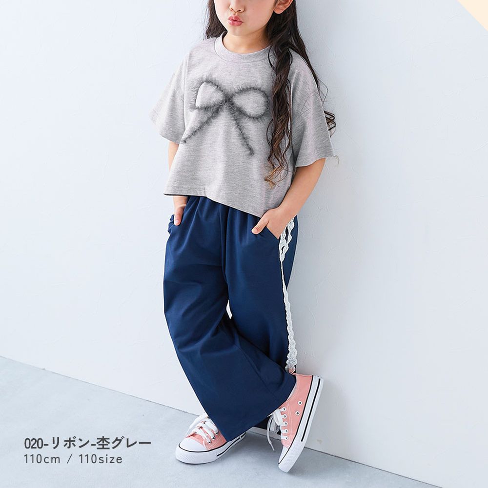 俏麗薄紗點綴短袖上衣-蝴蝶結-灰