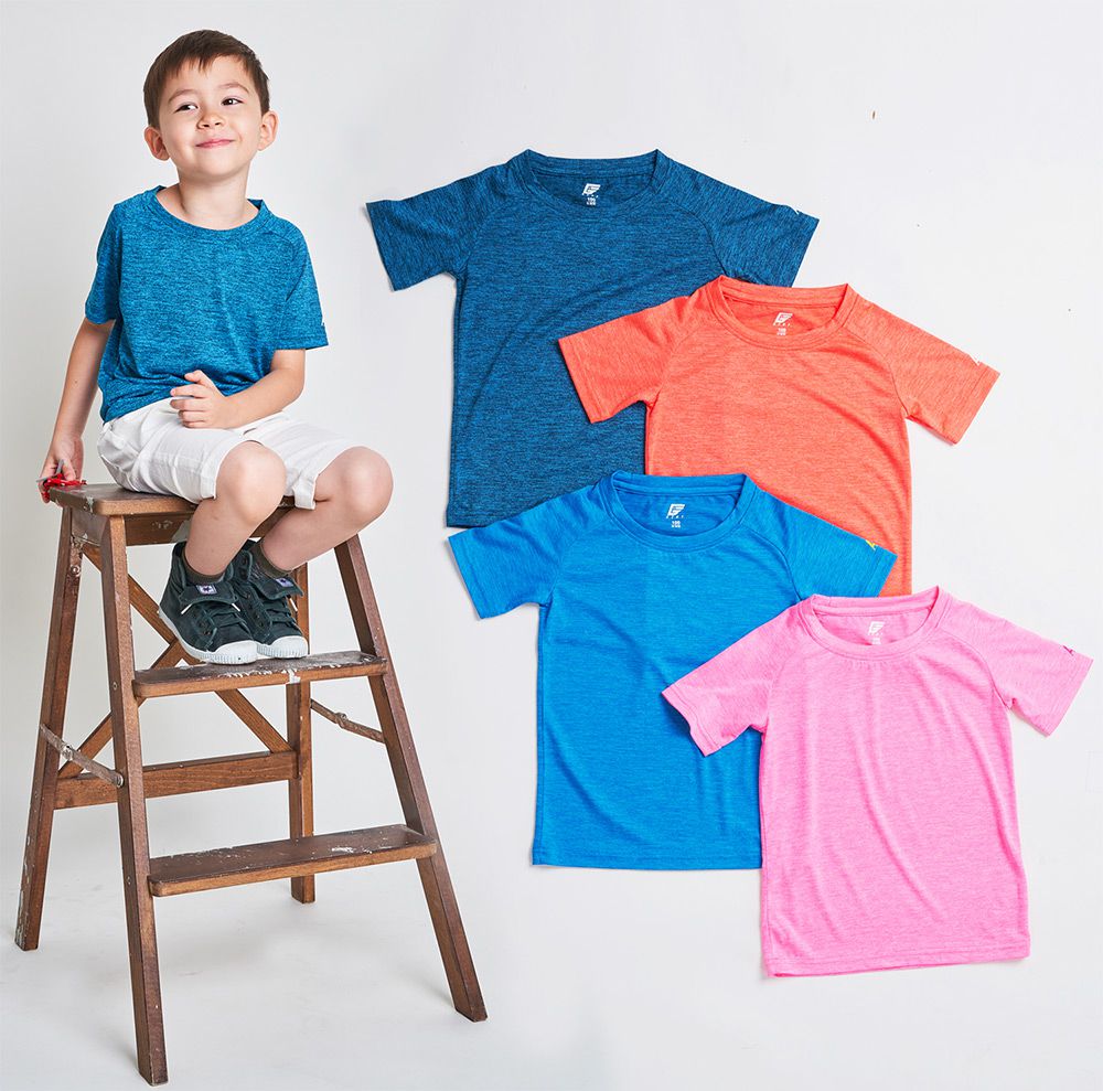 GIAT - 兒童吸排透氣運動短袖上衣-花紗款-粉紅色