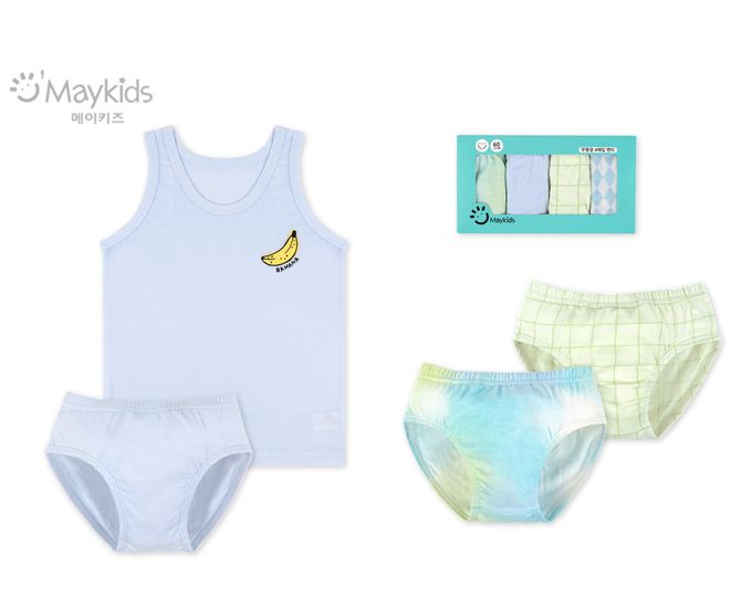 韓國 Maykids - (4入組)男寶無螢光棉親膚三角褲-暈染-藍X綠