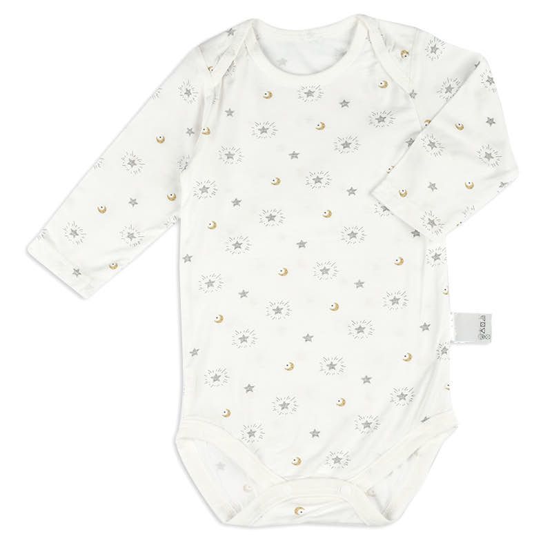 akachan honpo - 長袖套頭式舒適包屁衣-星星-黃色