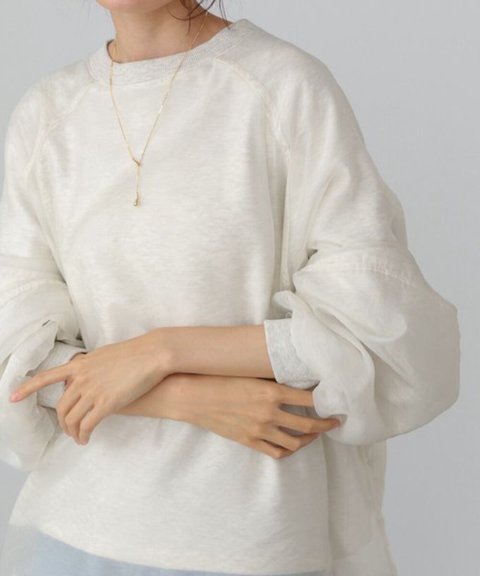 日本 Bab - 熱銷經典 薄紗層次裏毛長袖上衣-蘋果綠