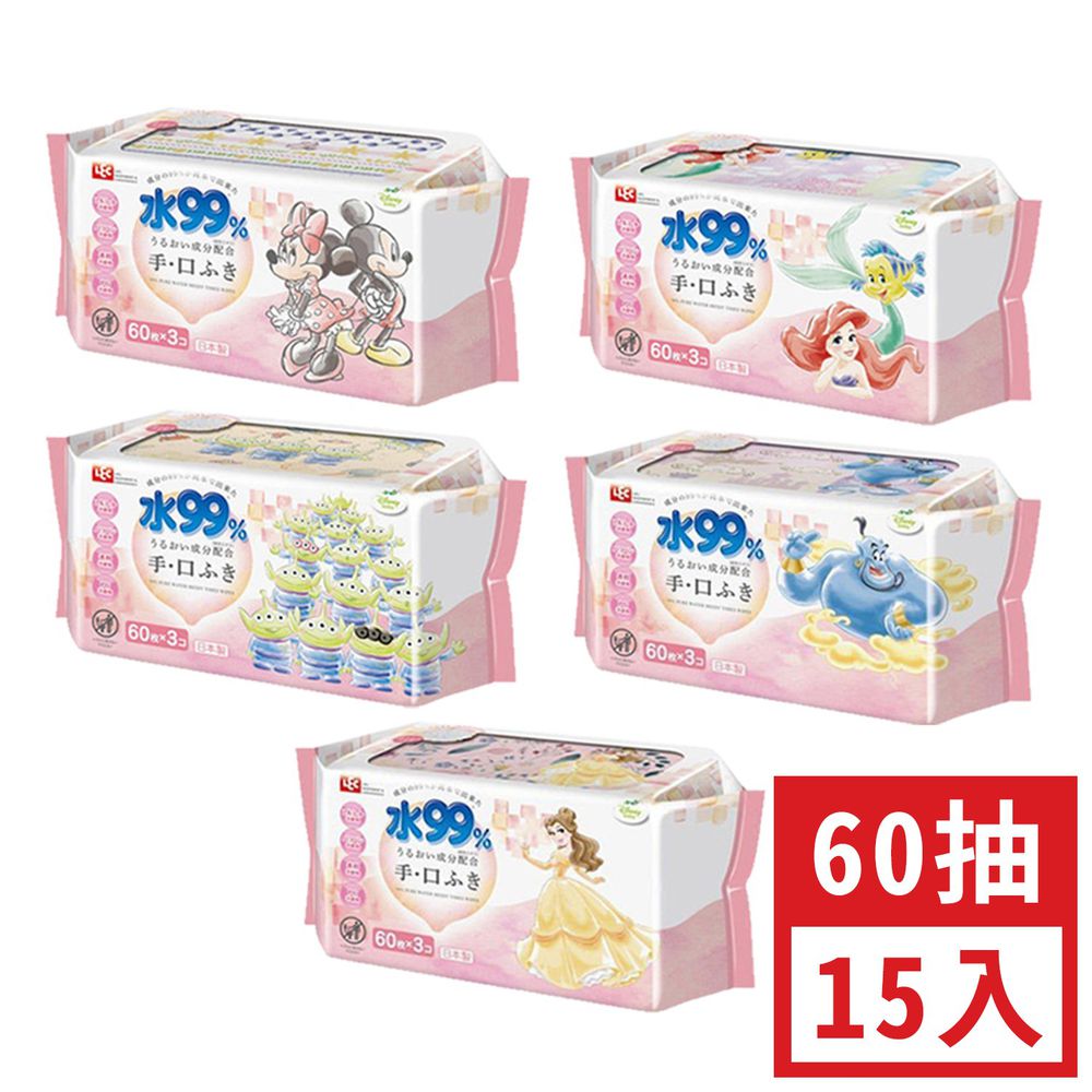 日本 LEC - 純水99%口手專用濕紙巾-新款迪士尼-口手專用大滿貫-媽咪愛獨家箱購組(免運)-60抽x15包入