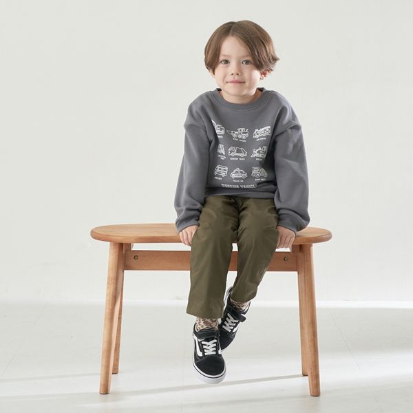 日本 b-ROOM - 裏起毛男孩印花長袖大學T-恐龍-淺紫