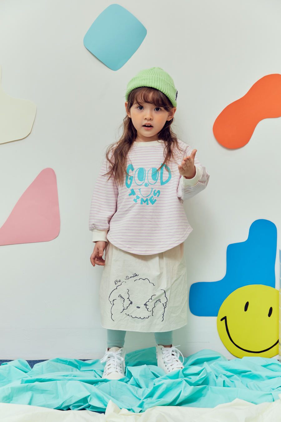 韓國 MINIATURE - 大眼睛條紋上衣-天藍