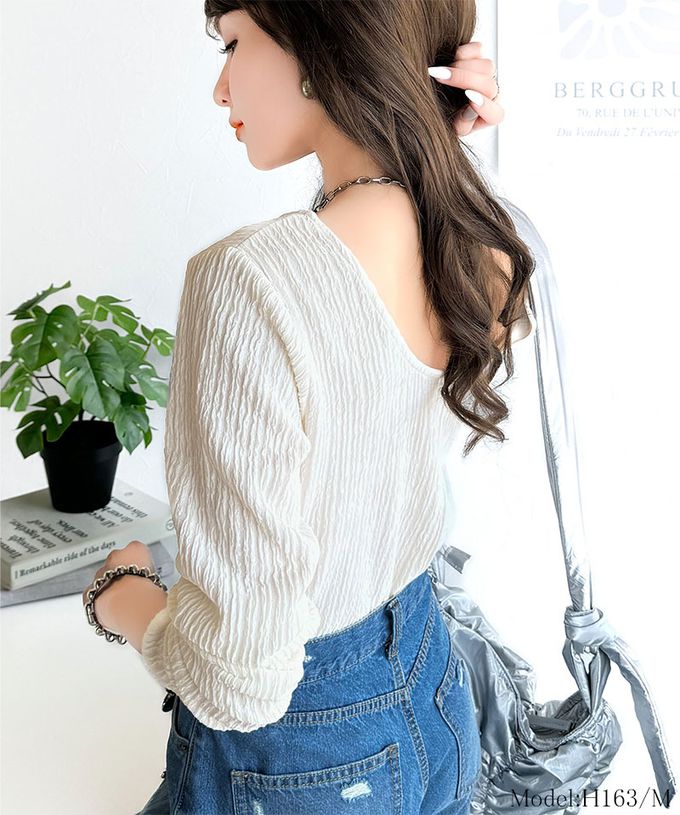 日本 Classical Elf - 前後2way微光澤紋理長袖上衣-白